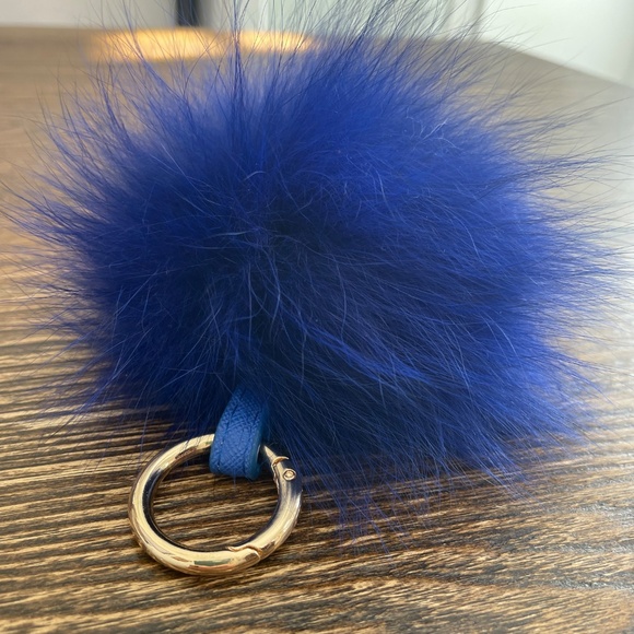 Real Fox Fur Pom Key Chain or Bag accessory Blue - Picture 2 of 2